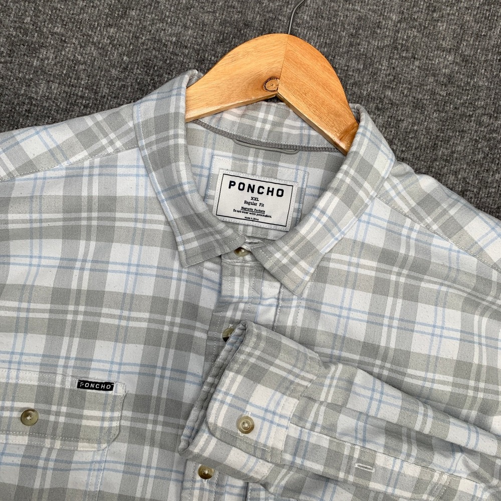 Poncho Shirt Men 2XL Flannel Plaid Outdoors Western Ranch Magnetic Pockets
